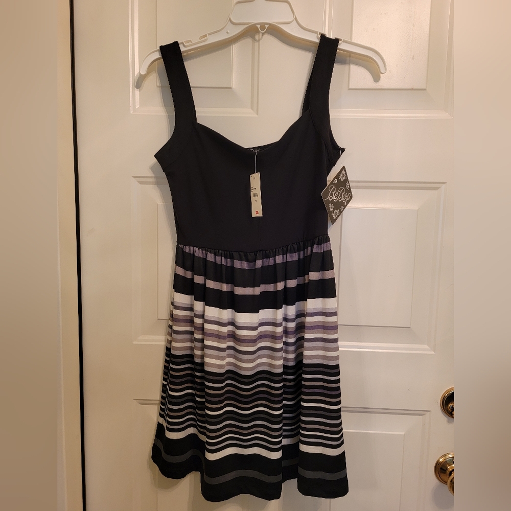 NWT cute BeBop stretchy mini dress black grey & white striped size Small